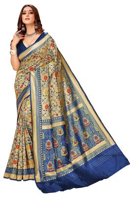 Blue woven art silk saree with blouse 1