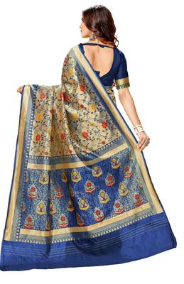 Blue woven art silk saree with blouse 3