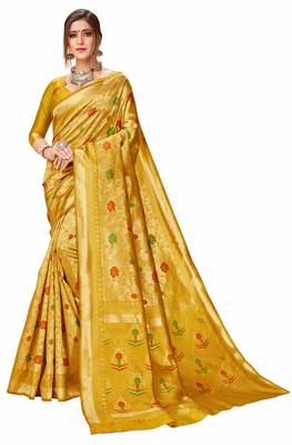 Mustard woven art silk saree with blouse 1