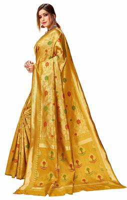 Mustard woven art silk saree with blouse 2