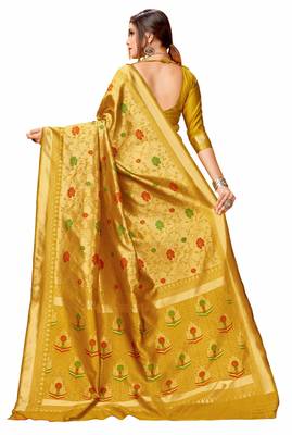 Mustard woven art silk saree with blouse 3