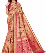 Pink woven art silk saree with blouse