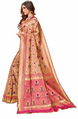 Pink woven art silk saree with blouse 2
