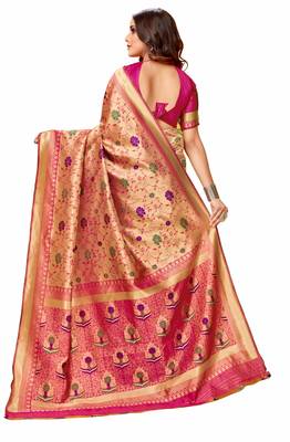Pink woven art silk saree with blouse 3