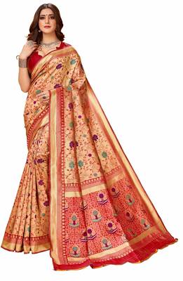 Red woven art silk saree with blouse 1