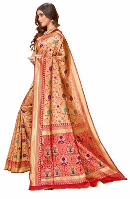 Red woven art silk saree with blouse 2