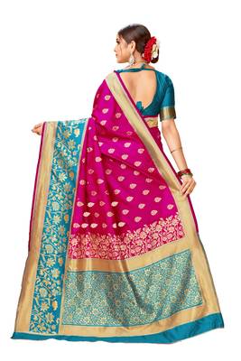 Pink woven art silk saree with blouse 4