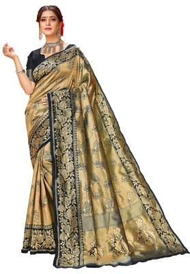 Black woven art silk saree with blouse 1