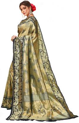 Black woven art silk saree with blouse 2