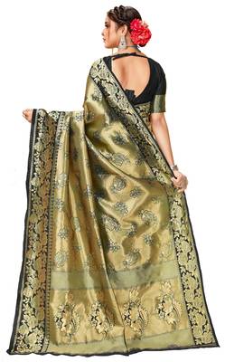 Black woven art silk saree with blouse 3