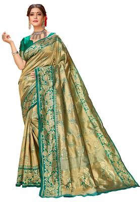 Green woven art silk saree with blouse 1