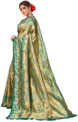 Green woven art silk saree with blouse 2