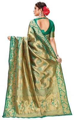 Green woven art silk saree with blouse 3
