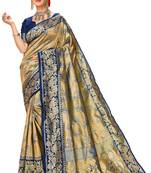 Navy blue woven art silk saree with blouse