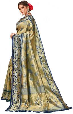 Navy blue woven art silk saree with blouse 2
