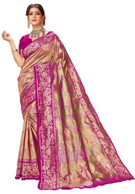 Pink woven art silk saree with blouse 1