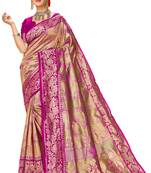 Pink woven art silk saree with blouse