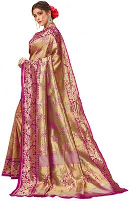 Pink woven art silk saree with blouse 2