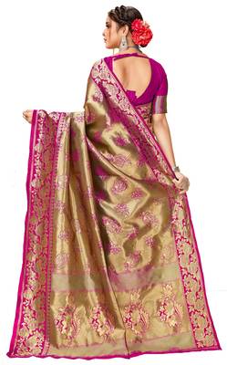 Pink woven art silk saree with blouse 3