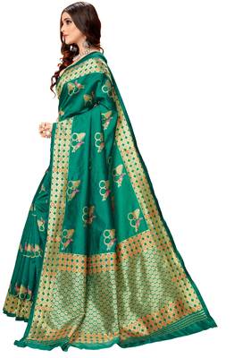 Green woven art silk saree with blouse 2