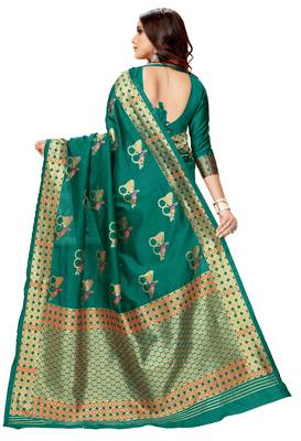 Green woven art silk saree with blouse 3