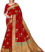 Red woven art silk saree with blouse