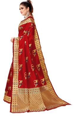 Red woven art silk saree with blouse 2