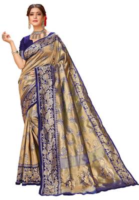 Blue woven art silk saree with blouse 1