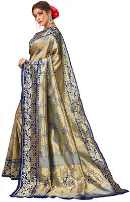 Blue woven art silk saree with blouse 2
