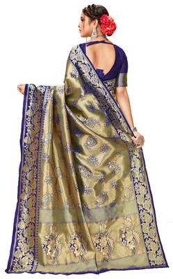 Blue woven art silk saree with blouse 3