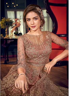 Brown embroidered net salwar 2