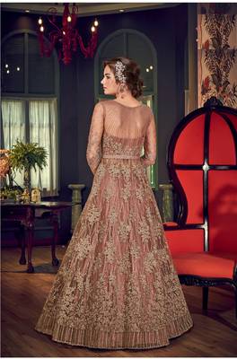 Brown embroidered net salwar 4
