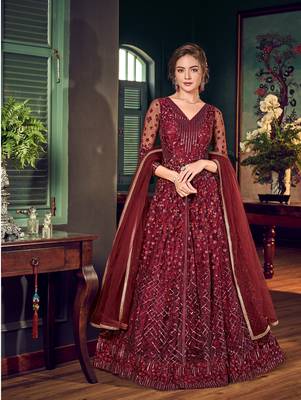 Maroon embroidered net salwar 1