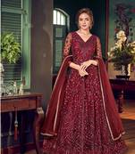 Maroon embroidered net salwar