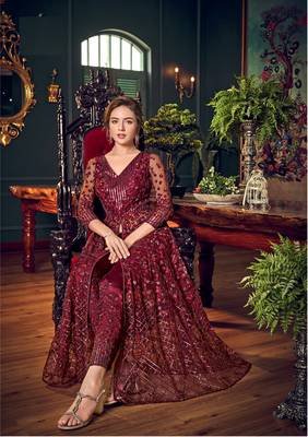 Maroon embroidered net salwar 2