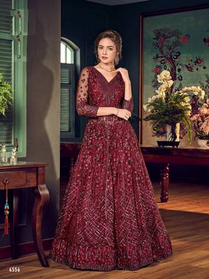 Maroon embroidered net salwar 3