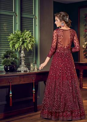 Maroon embroidered net salwar 4
