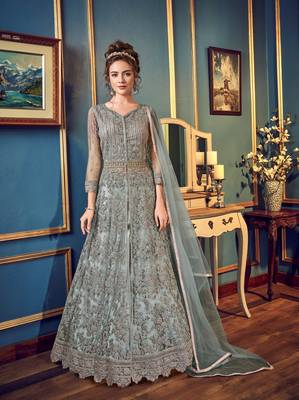 Grey embroidered net salwar 1