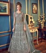 Grey embroidered net salwar