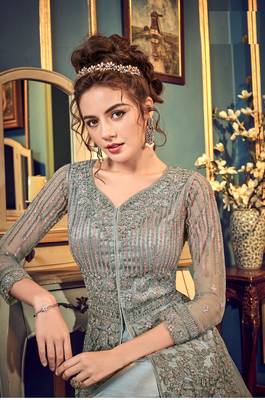 Grey embroidered net salwar 2
