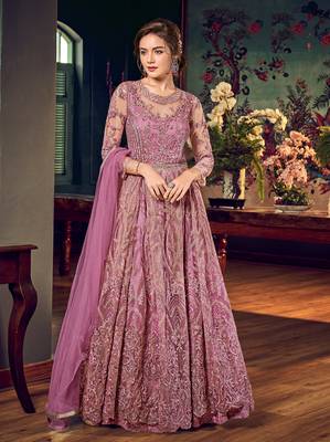 Pink embroidered net salwar 1