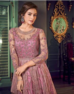 Pink embroidered net salwar 2