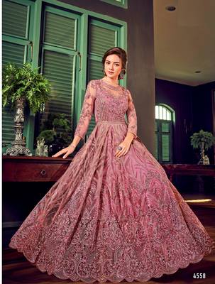 Pink embroidered net salwar 4