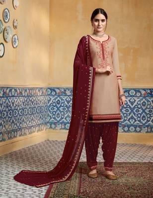 Beige Embroidered Satin Salwar 1