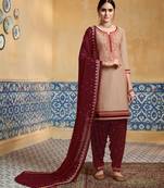 Beige Embroidered Satin Salwar