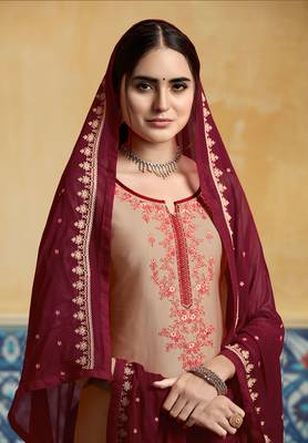 Beige Embroidered Satin Salwar 2
