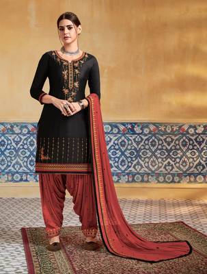Black Embroidered Satin Salwar 1