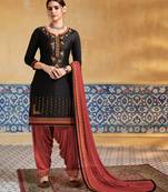 Black Embroidered Satin Salwar