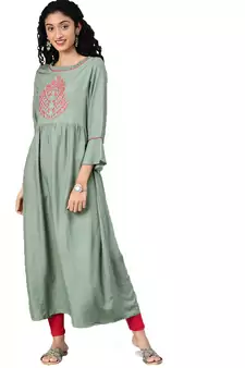 Sea-green embroidered rayon embroidered-kurtis