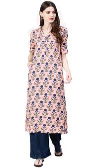 Baby-pink printed rayon party-wear-kurtis